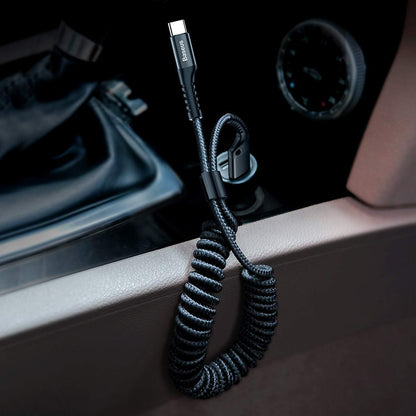 Baseus USB Type C Cable for Car, Retractable Cable(3FT) Curly USB A to USB-C Fast Charger Cord Compatible Samsung Galaxy S10 S9 S8 Plus Note 9 8, Moto Z, LG5/G6/V20, USB C Devices (Black)