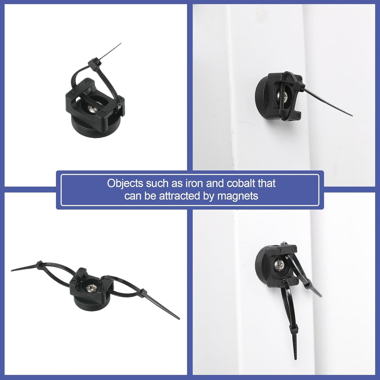 Yookeer 15 Pcs Magnetic Zip Tie Mount Base Black Magnetic Cable Clips Wire Holder Multipurpose Cable Ties Management Base Electrical Supplies for Wire (22 mm)