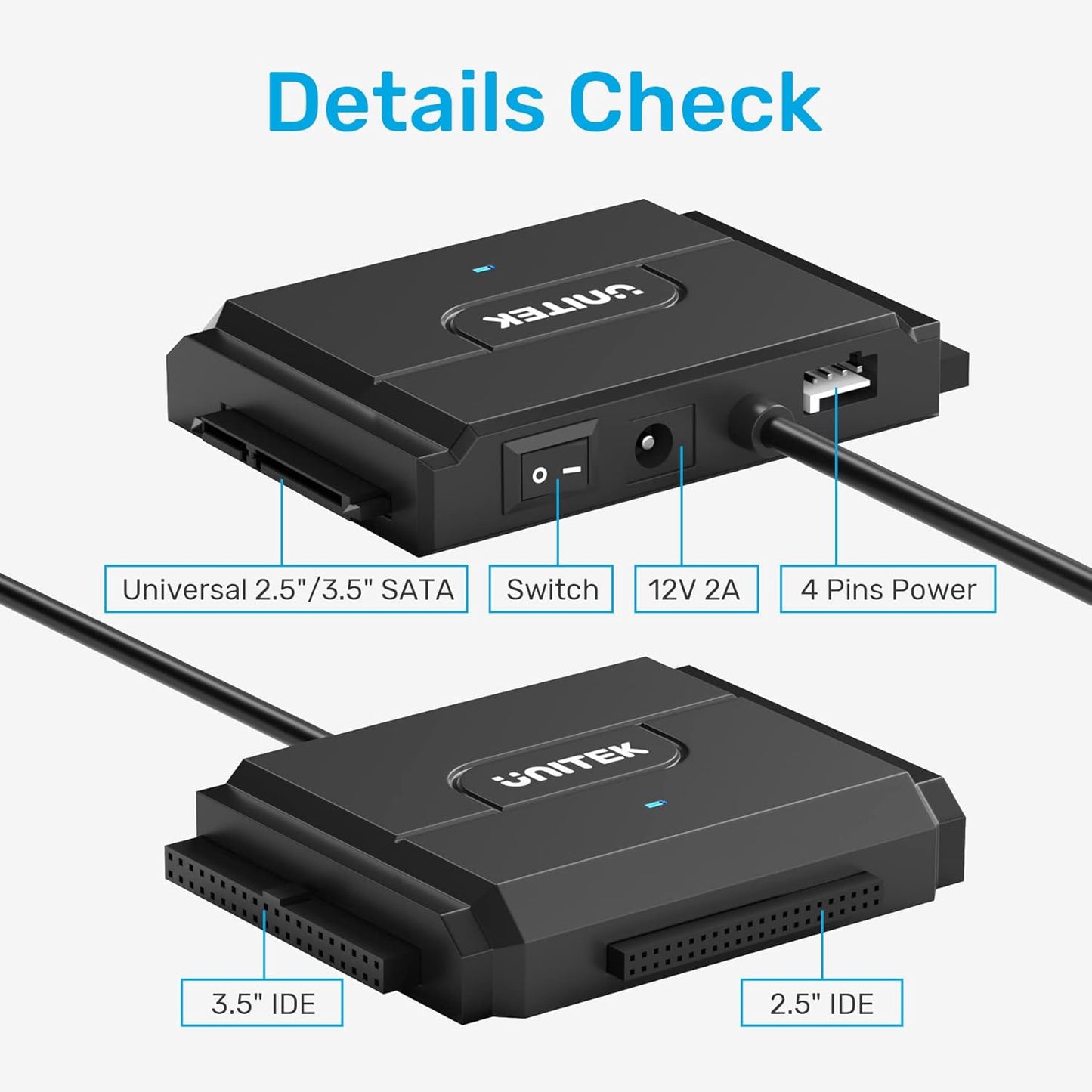Unitek IDE/SATA to USB C 3.0 Adapter, Universal IDE Hard Drive Little Triangle pro Converter for 2.5"/3.5" Inch IDE and SATA External HDD/SSD, Support 10TB