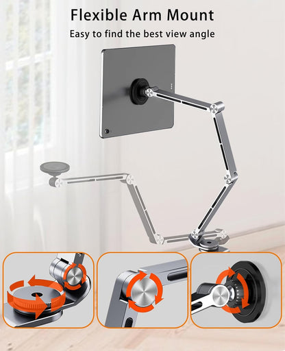 Magnetic Tablet Stand for Desk Aluminum Alloy Phone iPad Desk Holder Overhead Arm Mount with 360°Rotate Base for Magsafe/iPhone/Android/iPad (Magnetic Silver)
