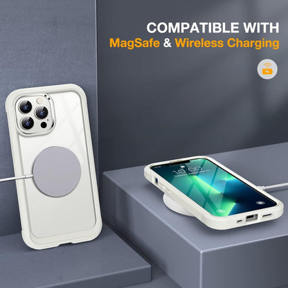 Miracase Glass Case for iPhone 13 Pro Max 6.7 inch, Upgrade Full-Body Clear Bumper Case with Built-in 9H Tempered Glass Screen Protector for iPhone 13 Pro Max, Rice White