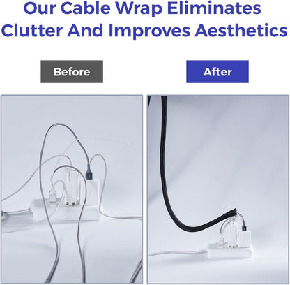 Cable Management Sleeves 1in - 2 Pack 4.1ft Split Braided Cable Sleeve Black, Hard PE Cord Protectors from Pets, Wire Organizers for Cords, Flexible Cord Wrap Wire Sleeve for Computer Cord Organizer