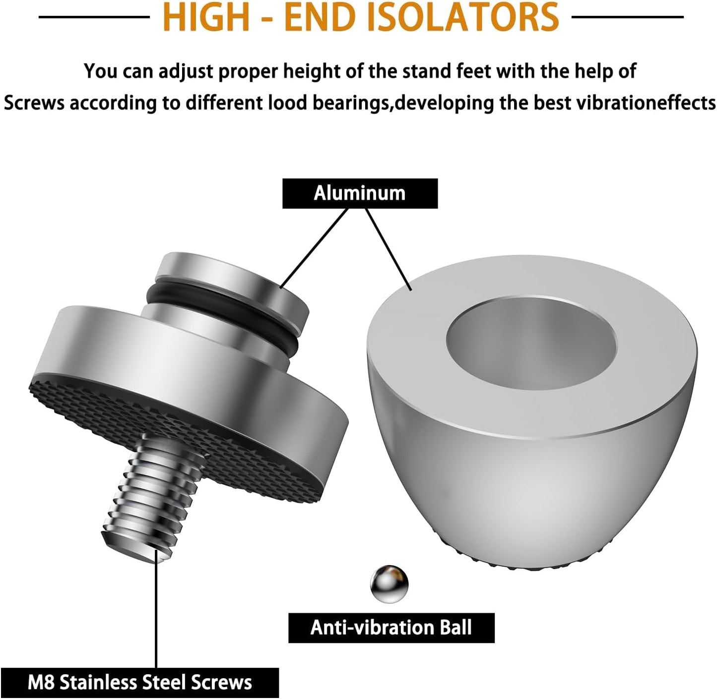 Audiocrast 4X HiFi Speaker Spike Pads Isolation Stand Feet, IF3033 Speaker Shock Absorber Resonance Cancelling Vibration Dampening Floor Protector 30x33MM with Stainless Steel Beads for Audio Gears