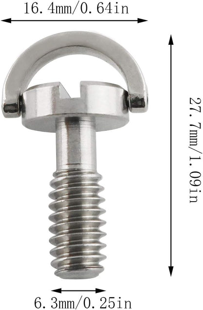 E-outstanding D Ring Hinged Screw 2PCS 1/4-20 Thread D-Ring Stainless Steel Camera Fixing Screws for Camera Tripod Monopod QR Plate 17mm Length