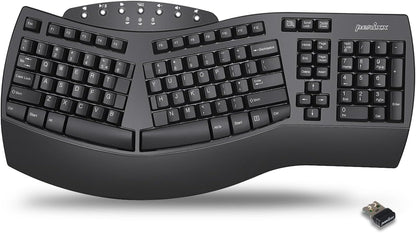 Perixx Periboard-612B Wireless Ergonomic Split Keyboard with Dual Mode 2.4G and Bluetooth Feature, Compatible with Windows 10 and Mac OS X System, Black, US English Layout