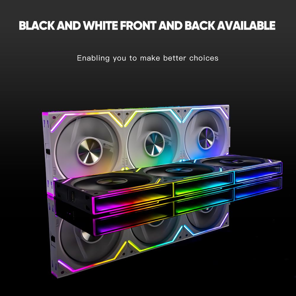 Jungle Leopard Interstellar V2 RS 120mm PC Reverse Blade Case Fan Infinity Mirror Module Daisy-Chain ARGB Fan Triple Pack Suitable Computer Cooling Fans 360mm AIO Cooler(White-3Pack)