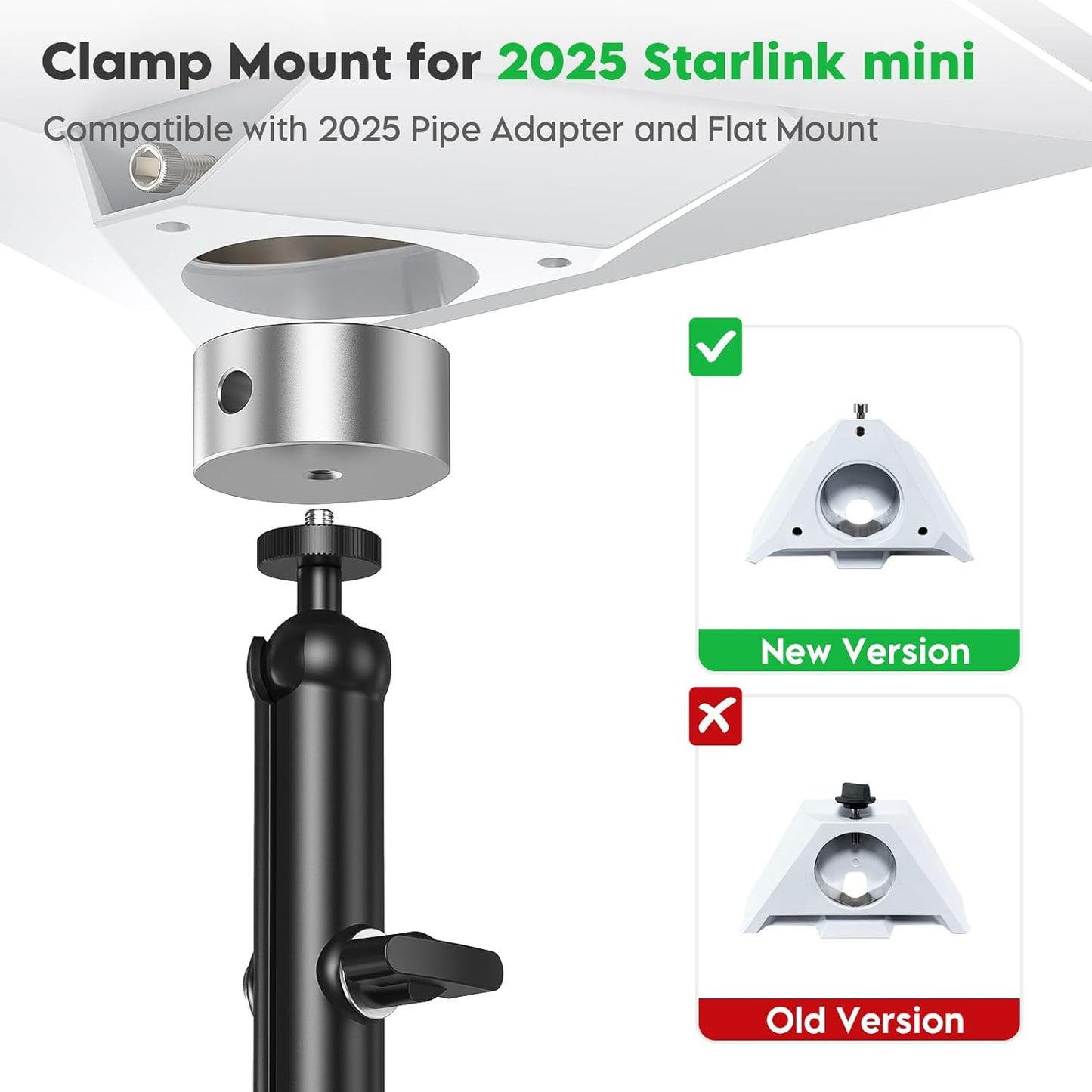 XLTTYWL 2025 Starlink Mini Pole Mount Kit, Aluminum Mini Starlink Tripod Adapter with 1/4"-20 & 3/8"-16 Thread and Adjustable Clamp Bracket for Star Link Mini Dishy RV, Camper, Roof Rack, Balcony