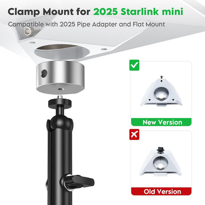 XLTTYWL 2025 Starlink Mini Pole Mount Kit, Aluminum Mini Starlink Tripod Adapter with 1/4"-20 & 3/8"-16 Thread and Adjustable Clamp Bracket for Star Link Mini Dishy RV, Camper, Roof Rack, Balcony