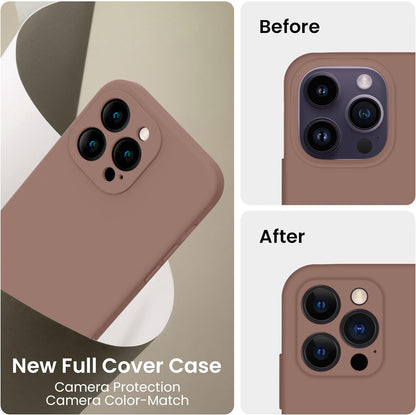 FireNova for iPhone 14 Pro Case, Silicone Upgraded [Camera Protection] Phone Case with [2 Screen Protectors], Soft Anti-Scratch Microfiber Lining Inside, 6.1 inch, Light Brown