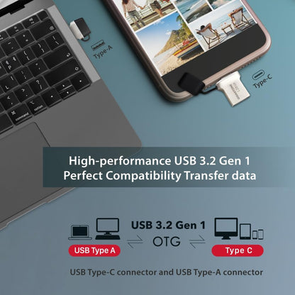 GIGASTONE 128GB Nano Luxus Dual Drive, Z50 USB 3.2 Gen 1, 2-in-1 USB-A & Type-C, 100MB/s Ultra Fast, Cap Design, Metal, Plug & Play for Smartphone/PC/Mac/TV/Car, 2.0/3.0/3.1 Compatible