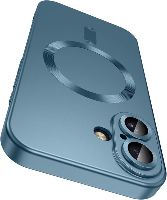 Magnetic for iPhone 16 Plus Case [Compatible with MagSafe][Built-in Camera Lens Protector] Slim Soft Silicone Bumper Shockproof Metallic Luster Phone Case (Green)