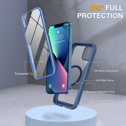 Miracase Magnetic Case for iPhone 13 Mini 5.4 Inch,with MagSafe,Built in Screen Protector,Full Body Protection(Dark Blue)