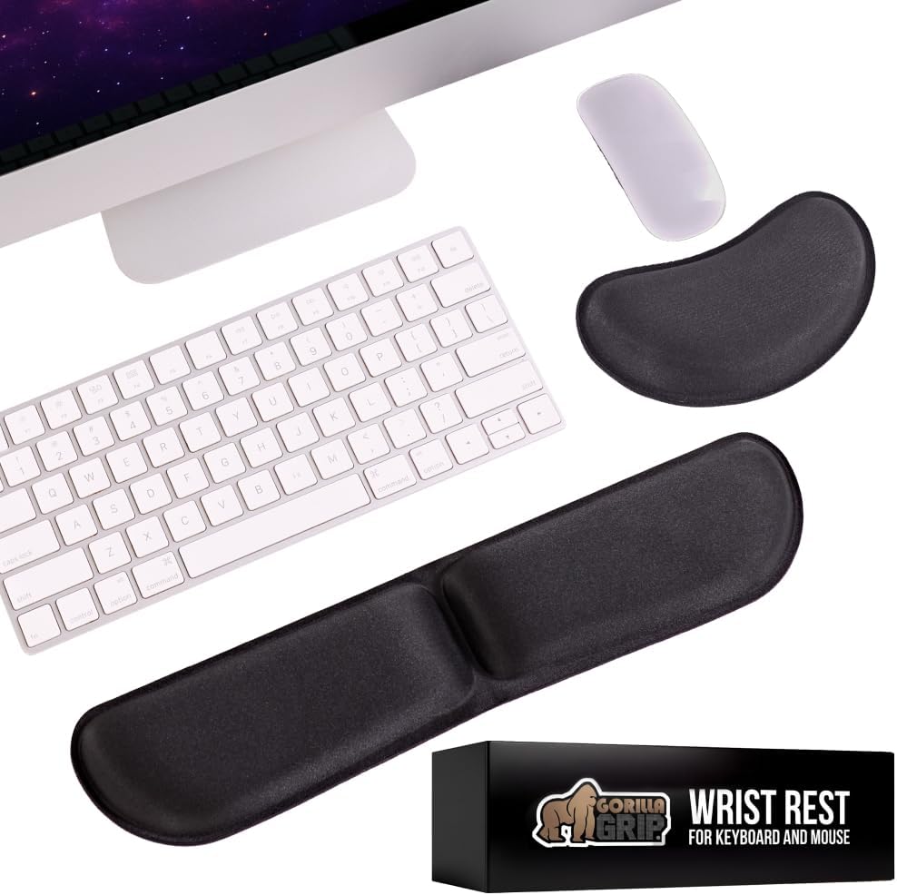 GORILLA GRIP Silky Gel Memory Foam Wrist Rest for Computer Keyboard, Mouse, Foldable Design for Typing Pain Relief, Desk Pads Support Hand and Arm, Mousepad, Stain Resistant, 2 Piece Pad, Jet Black