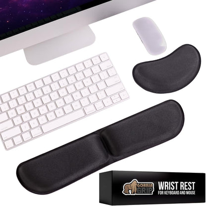 GORILLA GRIP Silky Gel Memory Foam Wrist Rest for Computer Keyboard, Mouse, Foldable Design for Typing Pain Relief, Desk Pads Support Hand and Arm, Mousepad, Stain Resistant, 2 Piece Pad, Jet Black