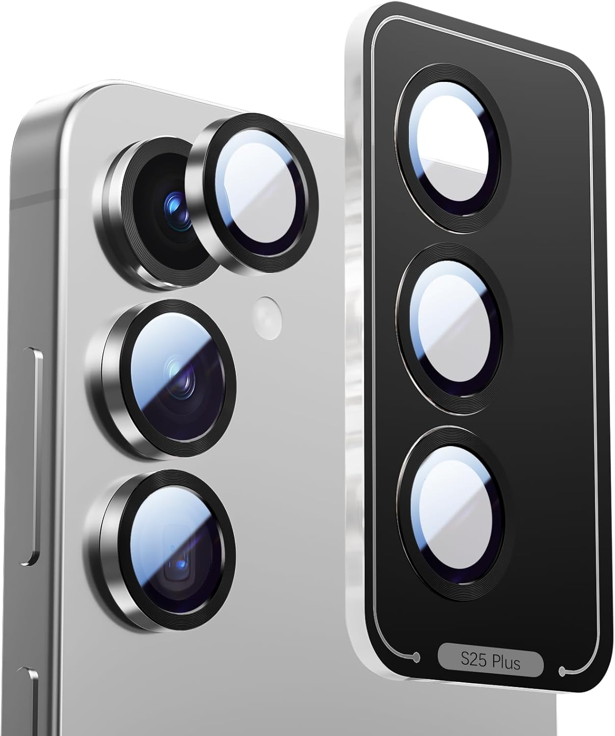 X-it Camera Lens Protector for Samsung S25 Plus, 9H Tempered Glass, Independent Metal Aluminum Edge Original Protection Design, Suitable for Phone Case, Anti-scratch, Anti-reflective, Silver