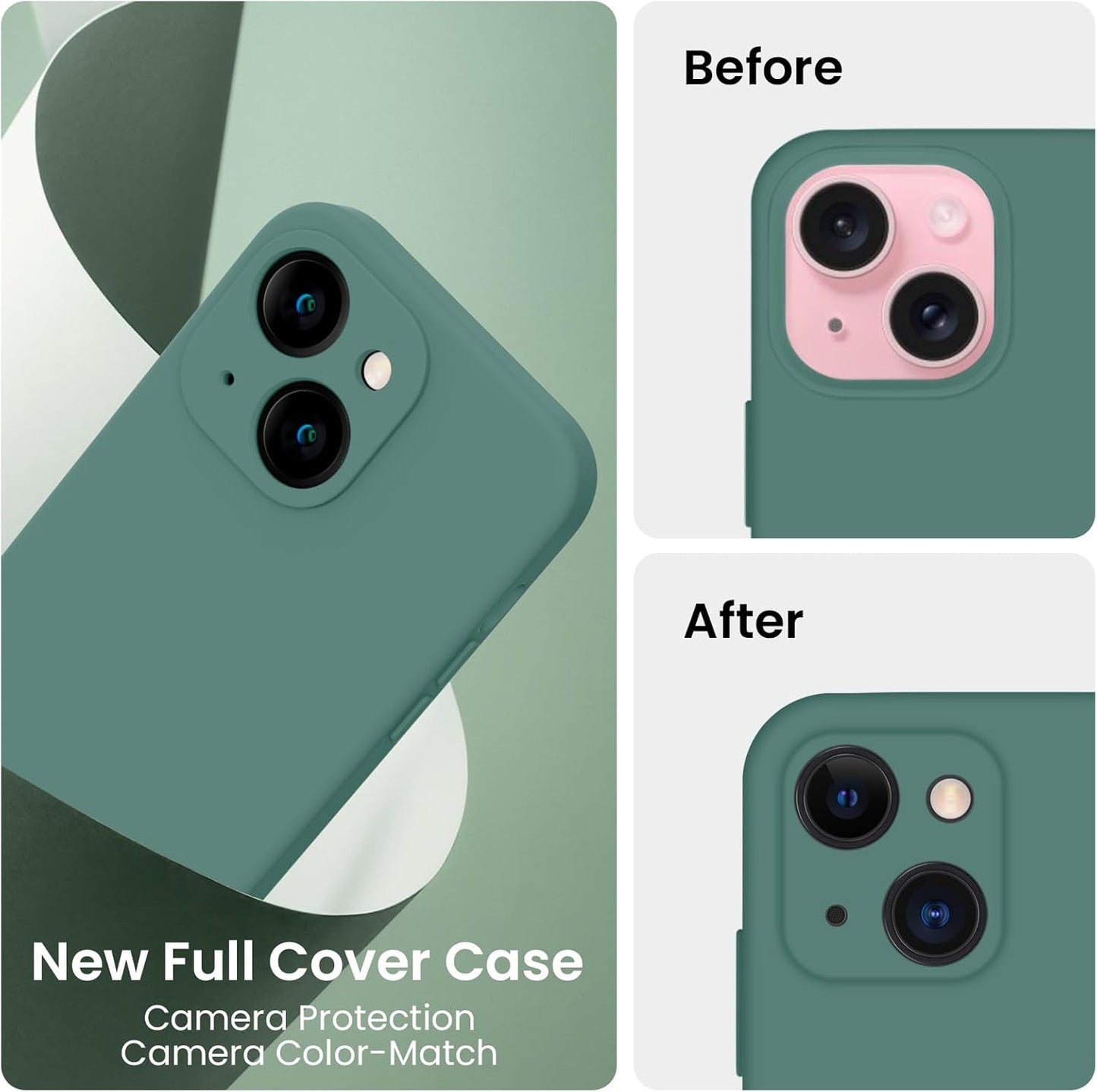 FireNova Designed for iPhone 15 Case, Silicone Upgraded [Camera Protection] Phone Case with [2 Screen Protectors], Soft Anti-Scratch Microfiber Lining Inside, 6.1 inch, Midnight Green