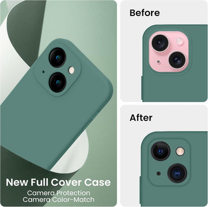FireNova Designed for iPhone 15 Plus Case, Silicone [Camera Protection] Case with [2 Screen Protectors], Soft Anti-Scratch Microfiber Lining Inside, 6.7 inch, Midnight Green