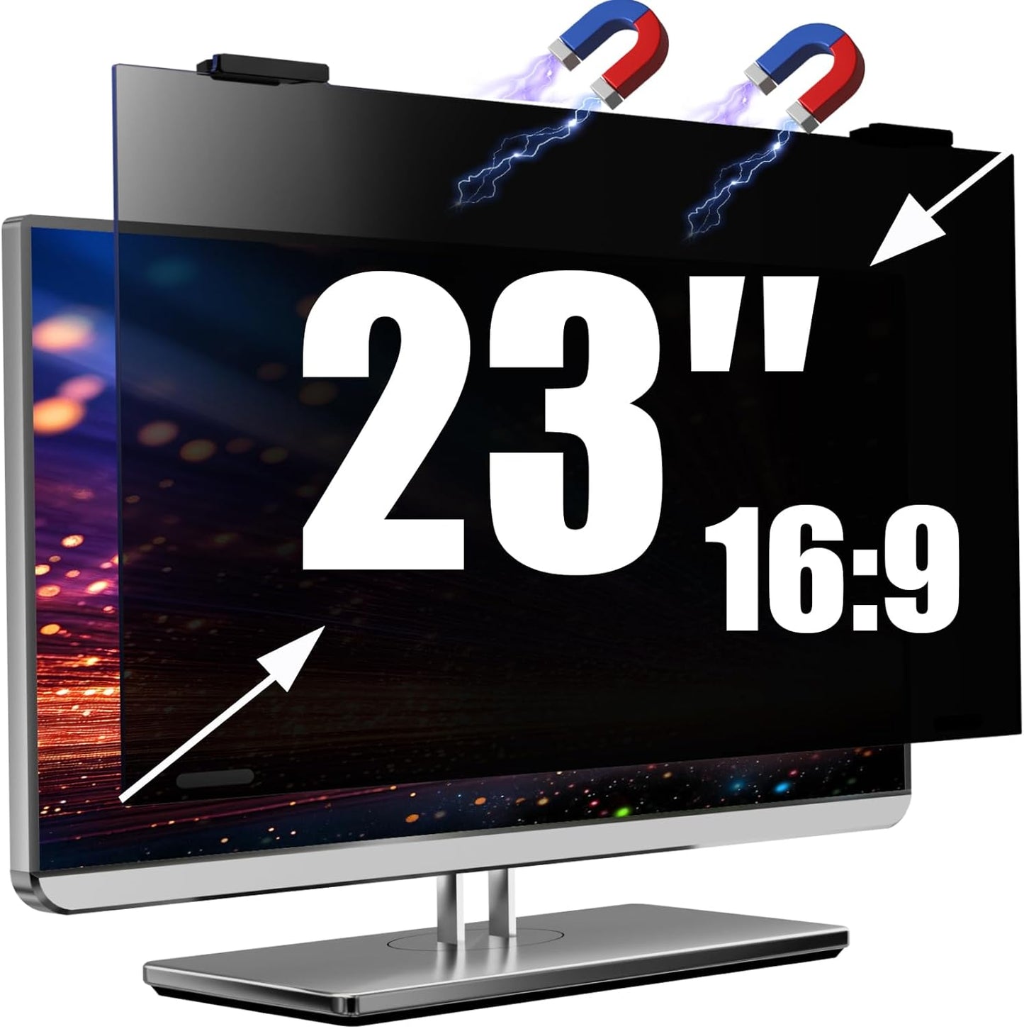 Magnetic Computer Privacy Screen Shield 23 Inch for Frameless Monitor Thin Bezel 16:9 Widescreen, Hanging Removable Anti Blue Light Privacy Filter Protector Eye Protection