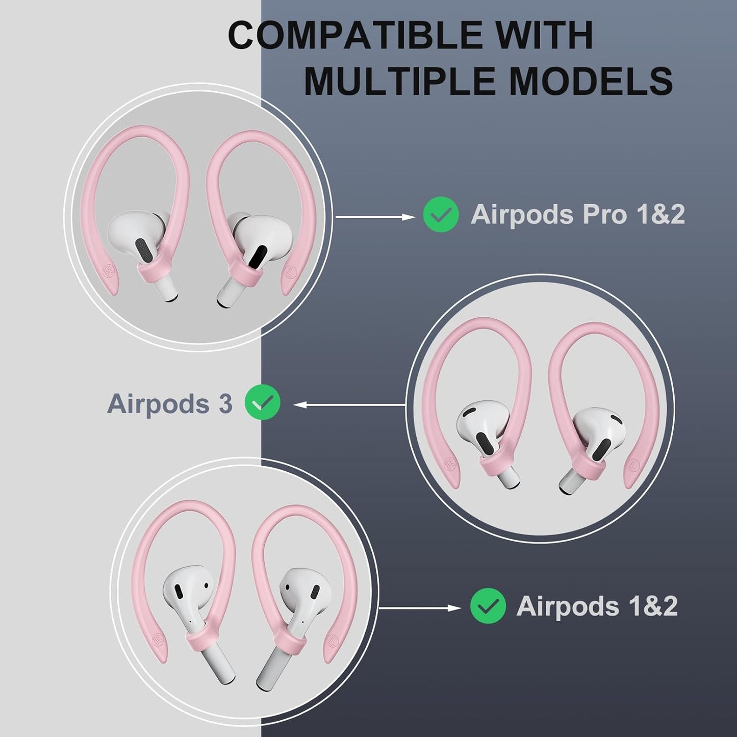 2 Pairs AirPods Ear Hooks for AirPods Pro 2, AirPods Pro, AirPods 4, 3, 2 & 1, Upgraded Anti Slip Sports Clip Hooks for AirPods 1, 2, 3, 4,Pro, Pro 2 – Pink