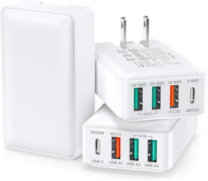 Flat USB Wall Charger, Excgood 40W 4Port USB and USB C Fast Charging Block PD+QC Foldable Wall Plug Power Adapter Multiports for iPhone 16 15 14 13 iPad Galaxy S24 A54 Android Watch Earbuds-3Pack