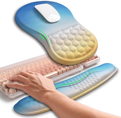 Hokafenle 2in1 Combination, Wave Keyboard Wrist Rest and Ergonomic Curvature Mouse Pad Wrist Support for Relieve Wrist Pain, Filled with Soft Cushion Memory Foam, Sunrise