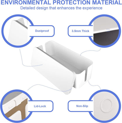 Cable Organizer Box Set of Three, Power Cover Cord Holder Surge Protector for Desk (White)