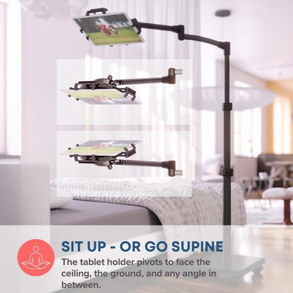 Levo G2 Deluxe Tablet Floor Stand with 5-Axis Arm for iPad, Kindle, Samsung, Universal Fit Adjustable Height 30-56 Inches Hands-Free Use in Bed, Sofa, Office Gunmetal Grey