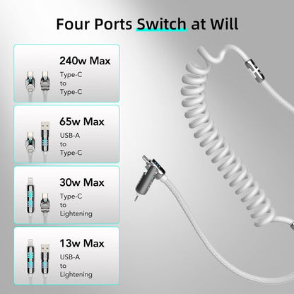 MFish 4-in-1 USB C Charging Cable, 6 Ft Type C to Type C Cable, 240W Fast Charger for iPhone 16/15/14 Pro Plus Pro Max, for iPad MacBook Pro/Air, Laptops - Multi Charger Cord with USB-A
