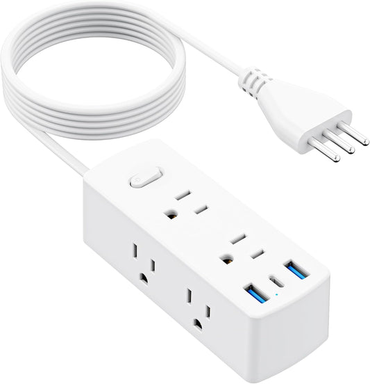 Italy Travel Plug Adapter, Olcorife US to Italy Type L Plug Adapter, International Power Strip with 6 Outlets and 3 USB(1 USB-C), 5 FT Cord for Italy Chile Ethiopia Libya