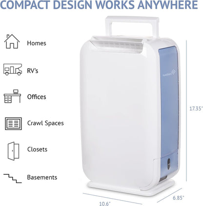 Ivation 13-Pint Small-Area Desiccant Dehumidifier Compact and Quiet - With Continuous Drain Hose for Smaller Spaces, Bathroom, Attic, Crawlspace and Closets - For Spaces Up To 270 Sq Ft, White