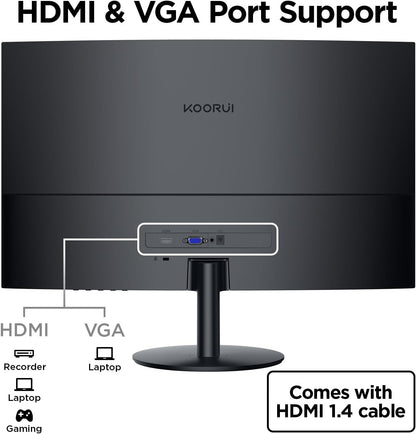 KOORUI 27 Inch Curved Monitor FHD 1080P 75Hz Computer Monitors PC Screen with HDMI VGA,Tilt Adjustable,1500R, Eye Care, Black, 27N5CA
