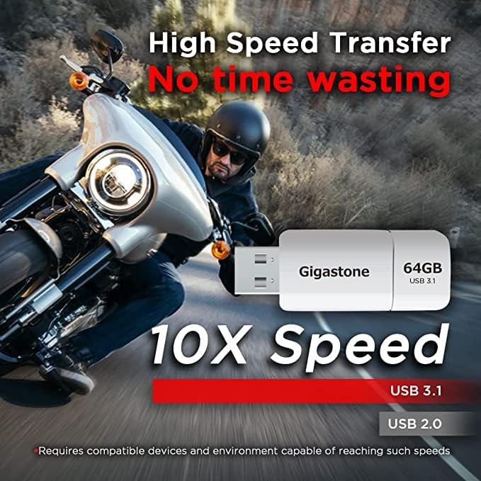 GIGASTONE 64GB Flash Drive (10 Pack) Z60 USB 3.2 Gen 1, 100MB/s Ultra Fast, Retractable Capless Slider Design, Data Storage, Backup for PC/Mac/TV/Car Audio, USB 2.0/3.0/3.1 Compatible