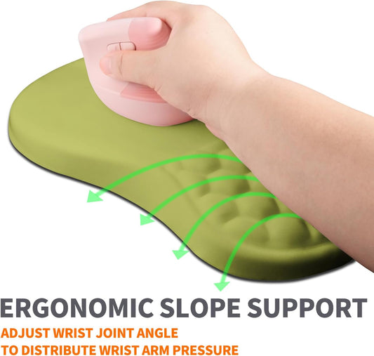 Ergonomic Joint Wrist Support Mouse Pad with Memory Foam Cushion Massage Bump, Carpal Tunnel Pain Relief Mousepad Slope Design for Wrist Rest, 11.8x7.9 in, Khaki Green