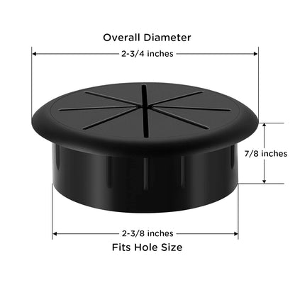 HYCC 10 Pack 2-3/8 Inch Flexible Desk Grommet,Organize Wires and Cables on Office Equipment, Computer Components, Entertainment Systems Effectively - Color: Black