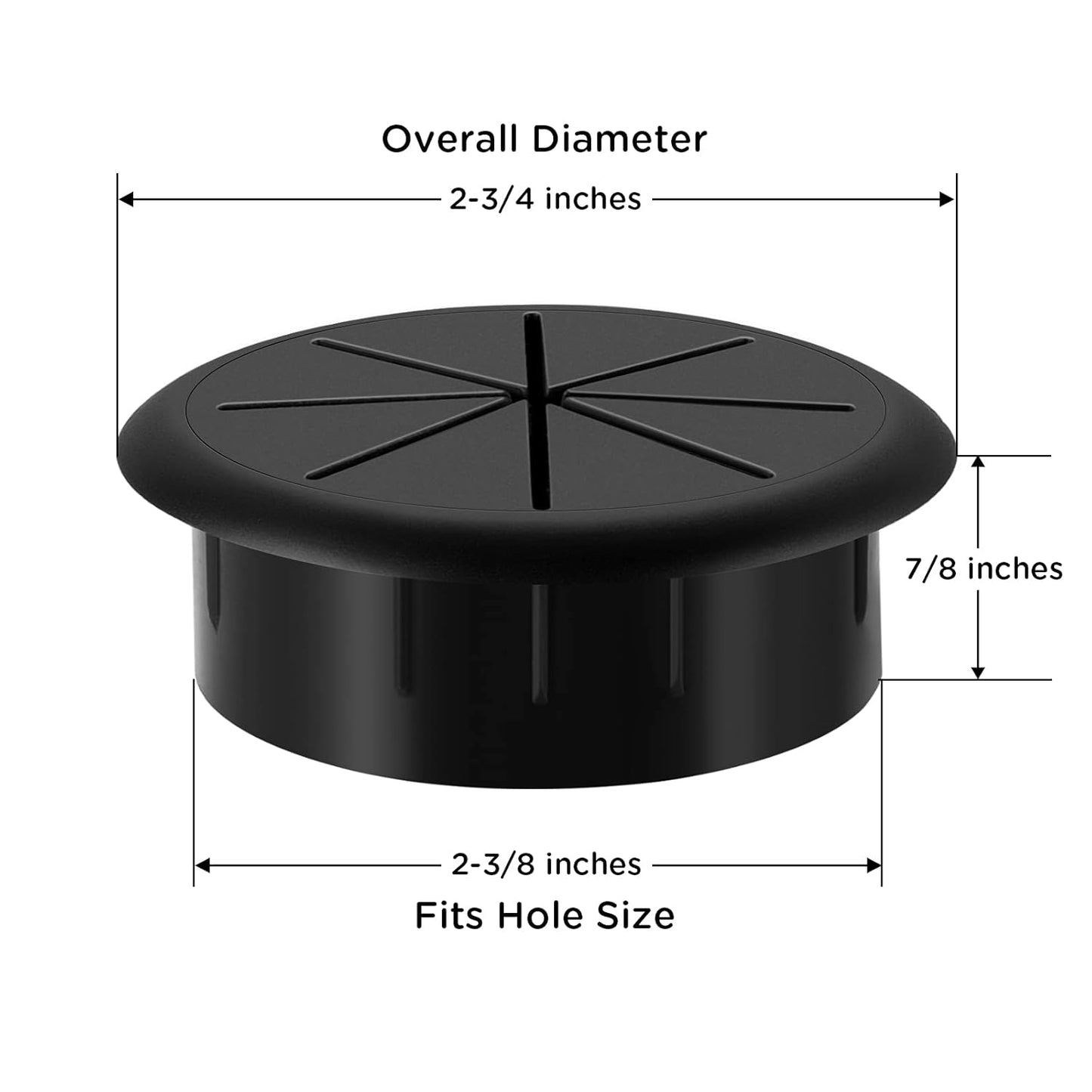 HYCC 2 Pack 2-3/8 Inch Flexible Desk Grommet,Organize Wires and Cables on Office Equipment, Computer Components, Entertainment Systems Effectively - Color: Black