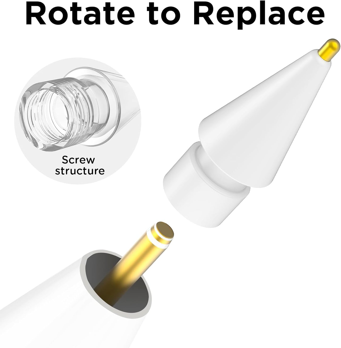 8 Pack Fine Point Replacement Tips Compatible with Apple Pencil 2nd Generation, Apple Pencil 1st Generation, Apple Pencil USB-C & Apple Pencil Pro Colorful iPencil Nibs (Clear + White)