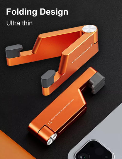 MONEER Cell Phone Stand, Phone Stand for Desk, Foldable & Portable iPhone Stand, Cell Phone Holder Desk Compatible with All Mobilephone, iPhone, iPad mini, Tablet 4-10.5" (Orange)