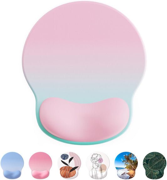 Ergonomic Mouse Pad Wrist Support, Comfortable Mouse Pad Wrist Rest, Relieve Wrist Pain Gel Mouse pad, Non-Slip Rubber Base Mousepad for Laptop, Computer(Gradient Pink Green)