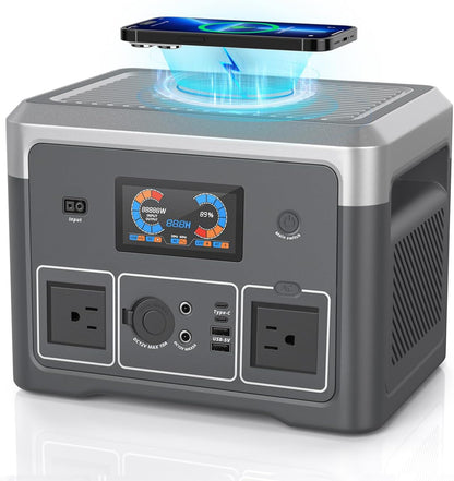 Portable Power Station 600W 665.6Wh LiFePO4 Battery Backup Solar Generator with 2x 600W AC Outlets(Surge 1800W),LED Lights,Music Player&UPS Function for Home,RV,Campinp