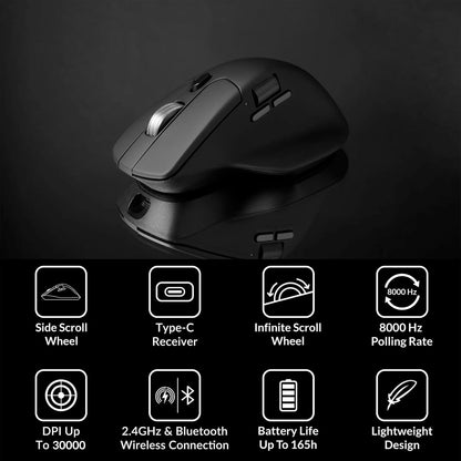 Keychron M6 8000 Hz Wireless Bluetooth 2.4 GHz/Wired Connection Mouse, Lightweight Body Programmable PixArt 3950 Sensor for Windows Mac Linux - Black