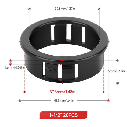 20PCS 1-1/2" Black Cable Snap Bushing Grommet, Snap in Cord Bushing Protect Cables
