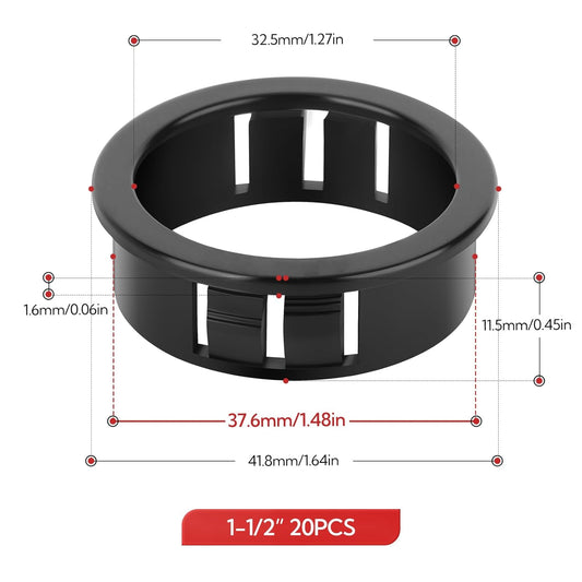 20PCS 1-1/2" Black Cable Snap Bushing Grommet, Snap in Cord Bushing Protect Cables