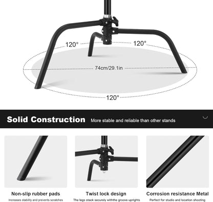 10.8ft/330cm Heavy Duty C Stand Stainless Steel Light Stand with Holding Arm 4.2ft/128cm Carry Bag 44LB/20KG Adjustable Stable for Photography Studio Video Monolight Softbox Shooting
