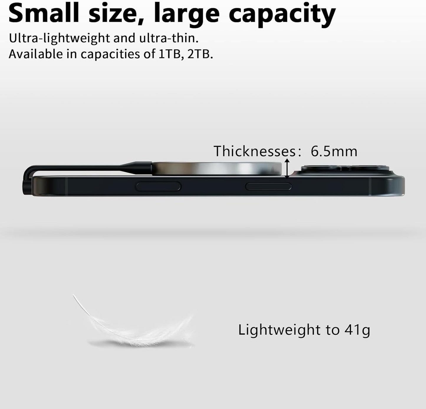 P10 Magnetic PSSD ，For iphone MagSafe Portable SSD, Upto 2000MB/s-Type-C, SM2320，USB 3.2 Gen 2x2 20Gbps, Connectivity, Updated Firmware - Portable Magnetic External Solid State Solution (Black-2T)