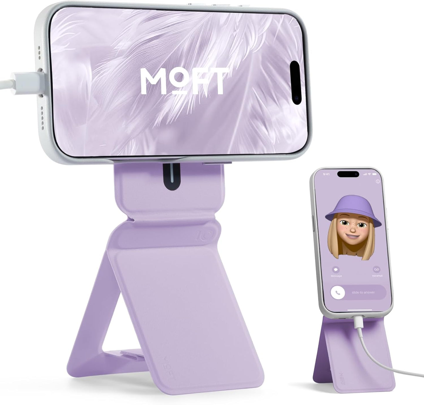 MOFT Phone Stand, Magnetic Phone Tripod Stand Stain-Resistant MOVAS Leather & Angle Adjustment & Strong Magnets Tripod for iPhone 16/15/14/13/12 (Included Metal Ring)-Peony