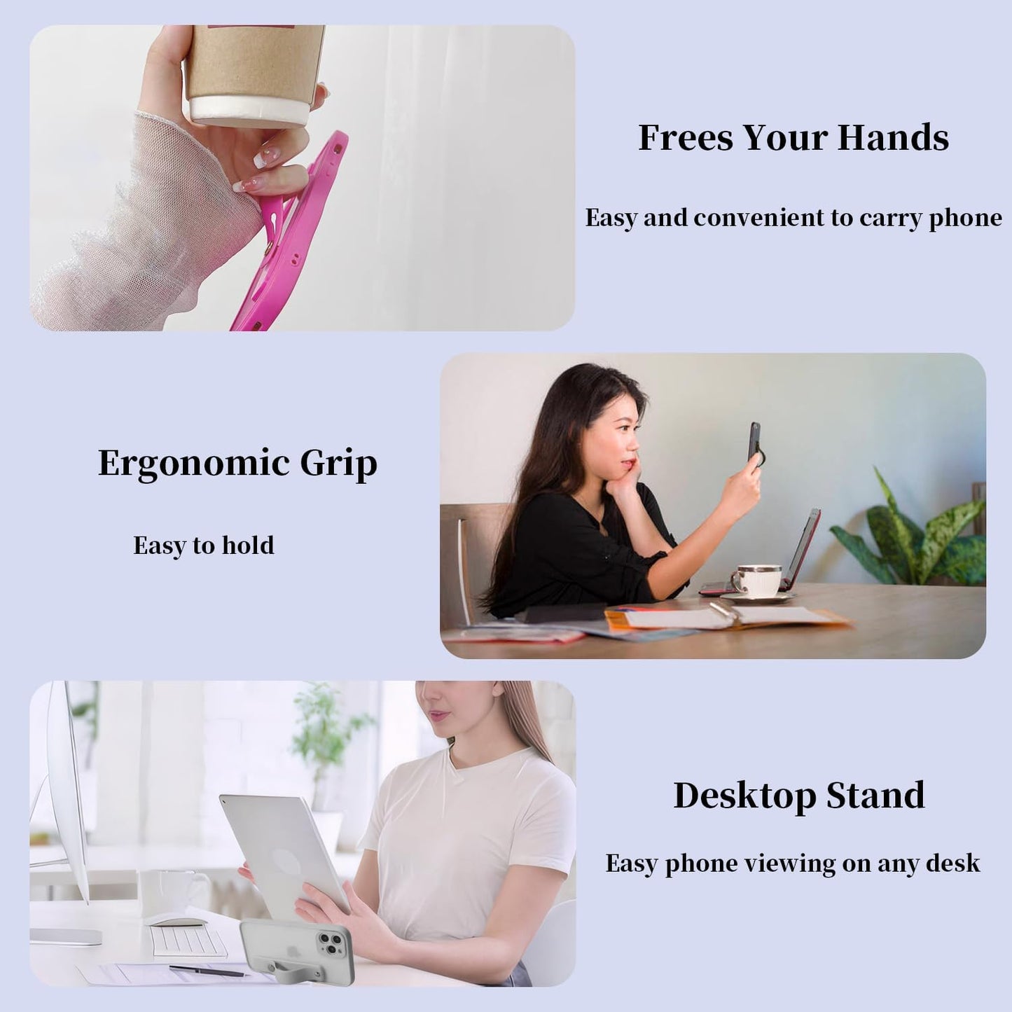 Slim Phone Handle Holder Grip for Hand, Silicone Cellphone Finger Grip Ring Loops Stand Stick on Tablet, Mobile Phone Gripper for The Back of Phone Case Kindle - 6 Pack Green