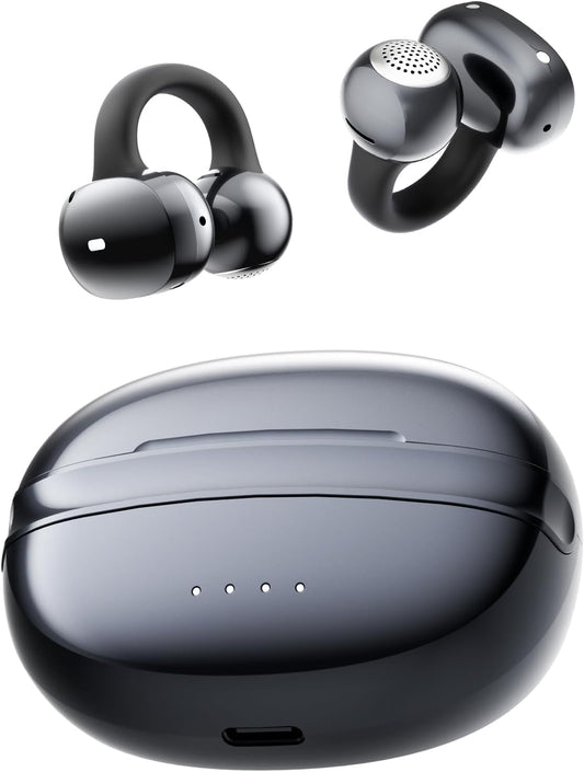 A50 Clip on Earbuds, Bluetooth 6.0 Wireless Open Ear Headphones w/5.3g Weightless Comfort,48H Playtime,3D Soundstage,Clear Call Mics,IPX5,Multipoint Connection,Fit for Workout Running Black