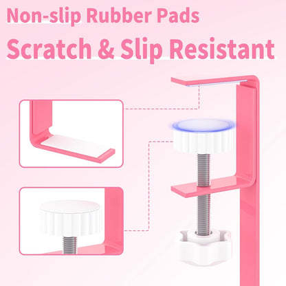 Under Desk Cable Management Tray Black, No Drill Desk Cable Wire Management Organizer with Clamp, PC Cord Organizer Accessories & Workspace for Office, Home（Pink）