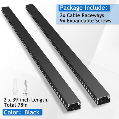 ZhiYo Cable Raceway 78in(2xL39in), Server Rack Cable Management Under Desk Cord Organizer, Electrical Safe PVC Cable Channel Open Slot Wire Raceway for Network/PC/TVs, Wire Duct H1 x W1.6in Black