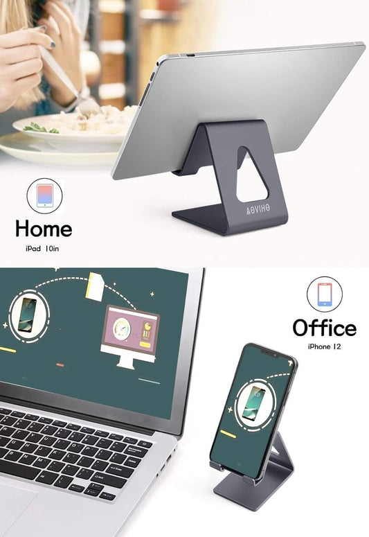 Cell Phone Stand Desk Phone Holder - Aluminum Mobile Phone Cradle Dock for iPhone 15 14 13 12 pro 11 X Xs max 8 7 6 6s Plus SE 5 Samsung All Smart Phones, Dark Gray